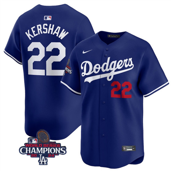 Los Angeles Dodgers #22 Clayton Kershaw Royal 2024 World Series Champions Alternate Limited Stitched Jersey